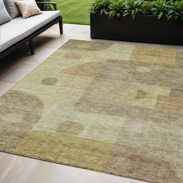 Homeroots 3' Artichoke Green Gray Charcoal Geometric Washable Area Rug For Indoor And Outdoor Spaces 5' X 8' Polyester 604397