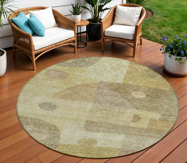 Homeroots 3' Artichoke Green Gray Charcoal Geometric Washable Area Rug For Indoor And Outdoor Spaces 8' Round Polyester 604398