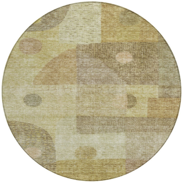 Homeroots 3' Artichoke Green Gray Charcoal Geometric Washable Area Rug For Indoor And Outdoor Spaces 8' Round Polyester 604398