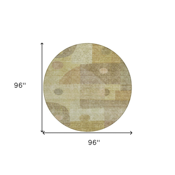 Homeroots 3' Artichoke Green Gray Charcoal Geometric Washable Area Rug For Indoor And Outdoor Spaces 8' Round Polyester 604398