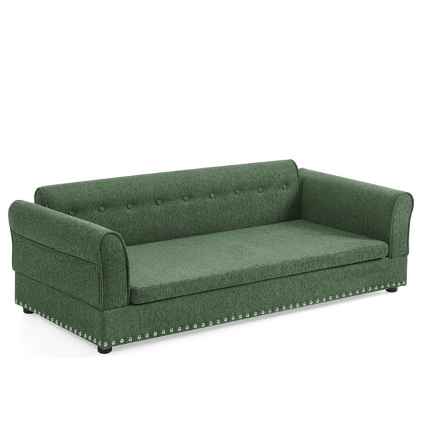 English Elm Oversized Linen Pet Sofa with Backrest Armrests Rubberwood Frame for Large Dogs W487P430326