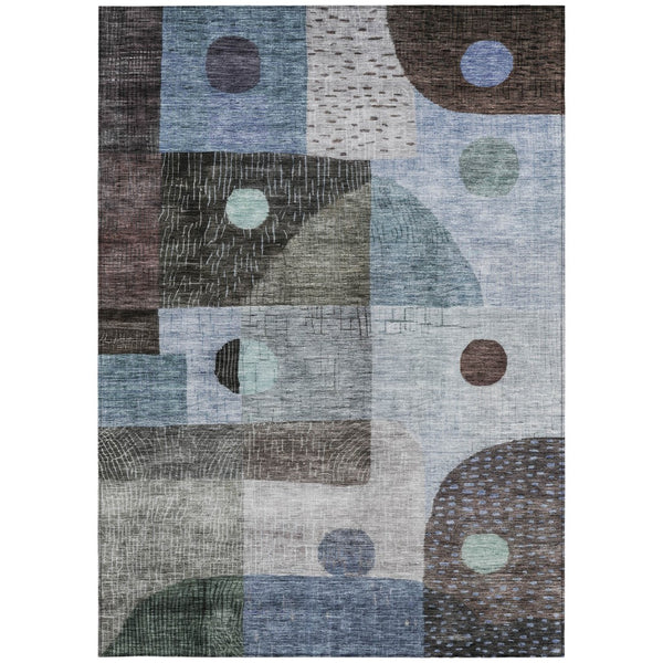 Homeroots 3' Artichoke Green Gray Charcoal Geometric Washable Area Rug For Indoor And Outdoor Spaces 5' X 8' Polyester 604403