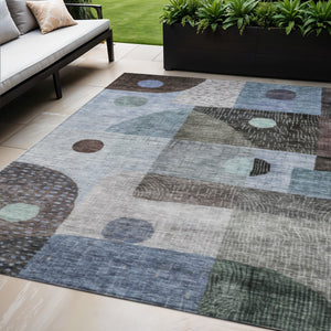 Homeroots 3' Artichoke Green Gray Charcoal Geometric Washable Area Rug For Indoor And Outdoor Spaces 5' X 8' Polyester 604403