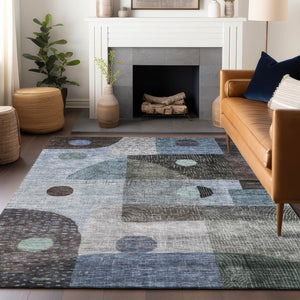 Homeroots 3' Artichoke Green Gray Charcoal Geometric Washable Area Rug For Indoor And Outdoor Spaces 5' X 8' Polyester 604403