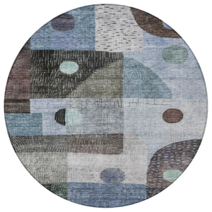 Homeroots 3' Artichoke Green Gray Charcoal Geometric Washable Area Rug For Indoor And Outdoor Spaces 8' Round Polyester 604404
