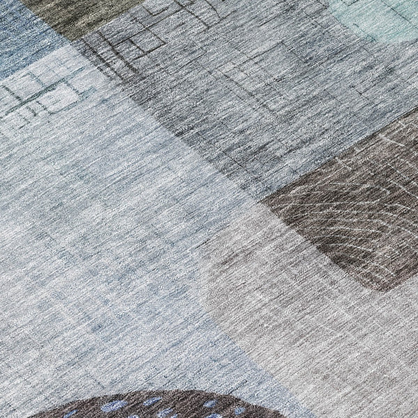 Homeroots 3' Artichoke Green Gray Charcoal Geometric Washable Area Rug For Indoor And Outdoor Spaces 8' Round Polyester 604404