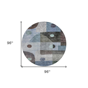 Homeroots 3' Artichoke Green Gray Charcoal Geometric Washable Area Rug For Indoor And Outdoor Spaces 8' Round Polyester 604404