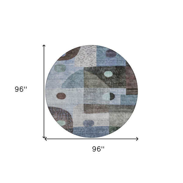 Homeroots 3' Artichoke Green Gray Charcoal Geometric Washable Area Rug For Indoor And Outdoor Spaces 8' Round Polyester 604404