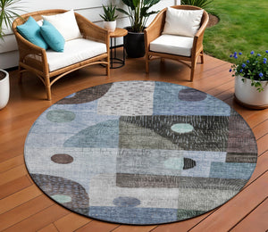 Homeroots 3' Artichoke Green Gray Charcoal Geometric Washable Area Rug For Indoor And Outdoor Spaces 8' Round Polyester 604404