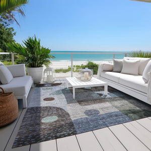 Homeroots 3' Artichoke Green Gray Charcoal Geometric Washable Area Rug For Indoor And Outdoor Spaces 8' X 10' Polyester 604405