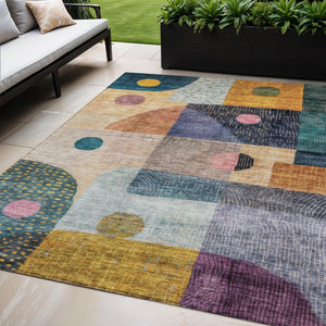 Homeroots 3' Artichoke Green Gray Charcoal Geometric Washable Area Rug For Indoor And Outdoor Spaces 5' X 8' Polyester 604409