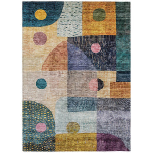 HomeRoots 5' Vibrant Geometric Washable Area Rug in Green, Purple & Blue for Indoor/Outdoor Style and Durability 5' X 8' 604409