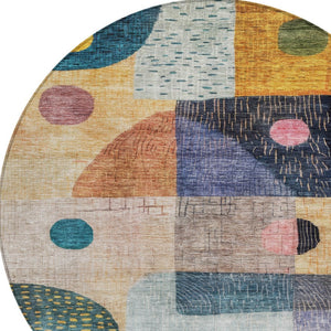 Homeroots 3' Artichoke Green Gray Charcoal Geometric Washable Area Rug For Indoor And Outdoor Spaces 8' Round Polyester 604410