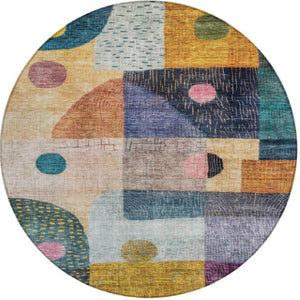 Homeroots 3' Artichoke Green Gray Charcoal Geometric Washable Area Rug For Indoor And Outdoor Spaces 8' Round Polyester 604410