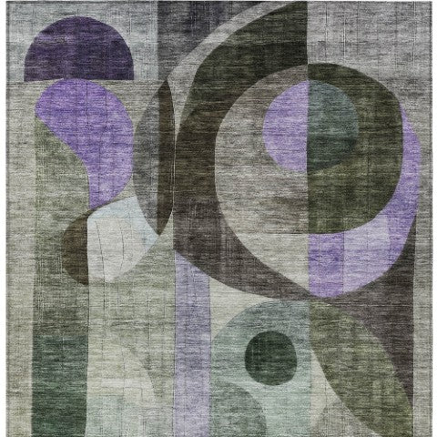 Homeroots 3' Artichoke Green Gray Charcoal Geometric Washable Area Rug For Indoor And Outdoor Spaces 3' X 5' Polyester 604414