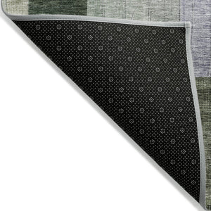 Homeroots 3' Artichoke Green Gray Charcoal Geometric Washable Area Rug For Indoor And Outdoor Spaces 3' X 5' Polyester 604414