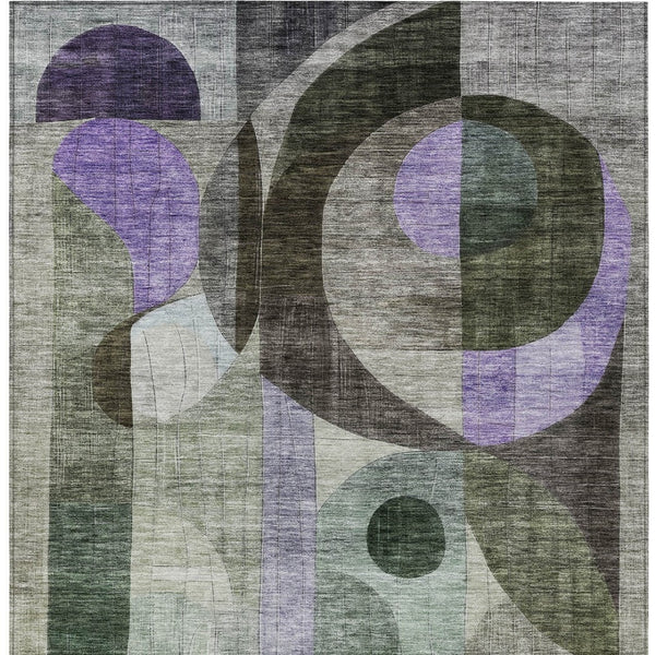 Homeroots 3' Artichoke Green Gray Charcoal Geometric Washable Area Rug For Indoor And Outdoor Spaces 5' X 8' Polyester 604415