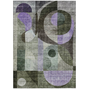HomeRoots 5' Modern Geometric Washable Indoor Outdoor Area Rug in Olive Green, Purple, and Gray Design 5' X 8' 604415
