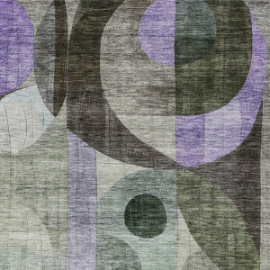 Homeroots 3' Artichoke Green Gray Charcoal Geometric Washable Area Rug For Indoor And Outdoor Spaces 5' X 8' Polyester 604415