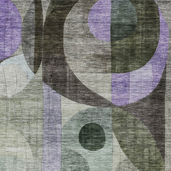 Homeroots 3' Artichoke Green Gray Charcoal Geometric Washable Area Rug For Indoor And Outdoor Spaces 5' X 8' Polyester 604415