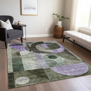 Homeroots 3' Artichoke Green Gray Charcoal Geometric Washable Area Rug For Indoor And Outdoor Spaces 5' X 8' Polyester 604415