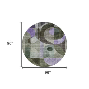 Homeroots 3' Artichoke Green Gray Charcoal Geometric Washable Area Rug For Indoor And Outdoor Spaces 8' Round Polyester 604416