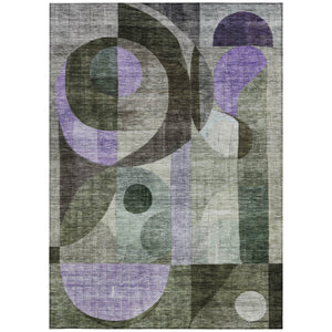 Homeroots 3' Artichoke Green Gray Charcoal Geometric Washable Area Rug For Indoor And Outdoor Spaces 8' X 10' Polyester 604417