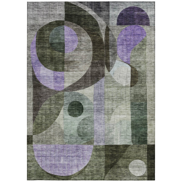Homeroots 3' Artichoke Green Gray Charcoal Geometric Washable Area Rug For Indoor And Outdoor Spaces 8' X 10' Polyester 604417