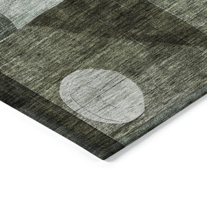 Homeroots 3' Artichoke Green Gray Charcoal Geometric Washable Area Rug For Indoor And Outdoor Spaces 9' X 12' Polyester 604418