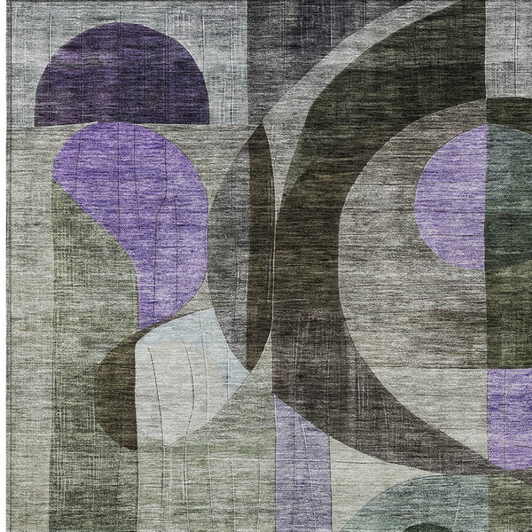 Homeroots 3' Artichoke Green Gray Charcoal Geometric Washable Area Rug For Indoor And Outdoor Spaces 10' X 14' Polyester 604419