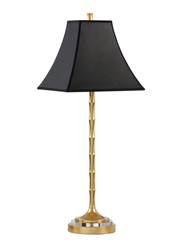 Wildwood Ojito Gold-Leaf Buffet Lamp With Crystal Accent And Black Square Shade — Bamboo Silhouette, 31" H 60442