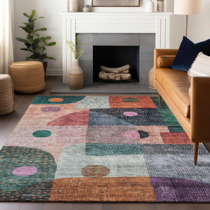 Homeroots 3' Artichoke Green Gray Charcoal Geometric Washable Area Rug For Indoor And Outdoor Spaces 3' X 5' Polyester 604420