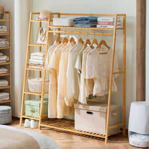 English Elm Bamboo Garment Rack Freestanding Closet Organizer with Shoe Shelf for Entryway W3101P417700