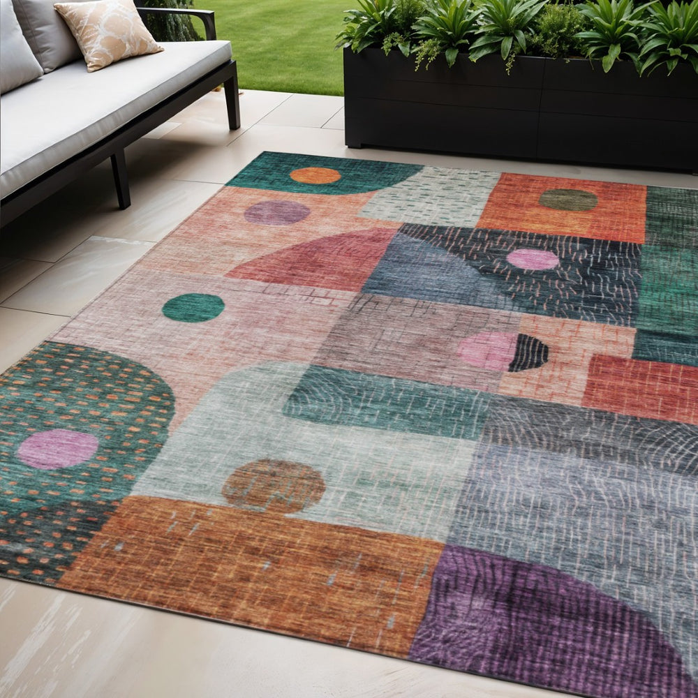 HomeRoots 5' Vibrant Geometric Washable Area Rug for Indoor and Outdoor Use - Durable, Stylish, and Easy Clean 5' X 8' 604421