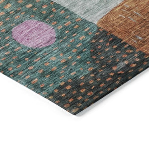 Homeroots 3' Artichoke Green Gray Charcoal Geometric Washable Area Rug For Indoor And Outdoor Spaces 8' Round Polyester 604422