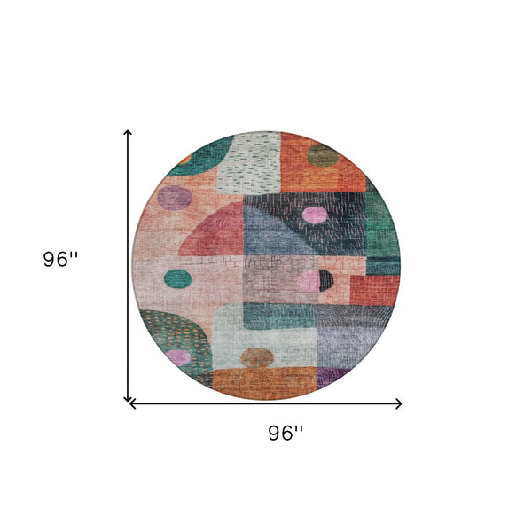 Homeroots 3' Artichoke Green Gray Charcoal Geometric Washable Area Rug For Indoor And Outdoor Spaces 8' Round Polyester 604422