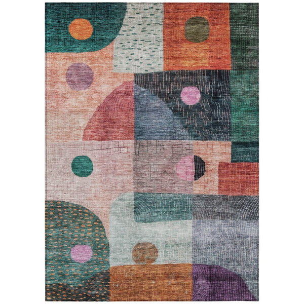 HomeRoots 9' X 12' Washable Geometric Area Rug in Bold Orange, Purple & Green for Indoor/Outdoor Spaces 604424