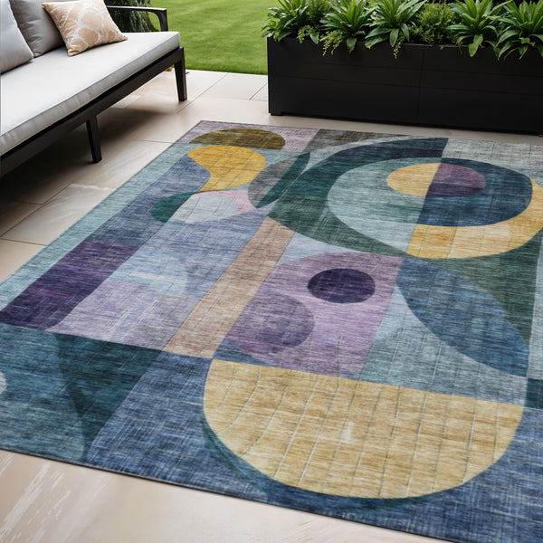 Homeroots 3' Stylish Blue Purple And Copper Abstract Washable Indoor-outdoor Area Rug For All Spaces 5' X 8' Polyester 604427