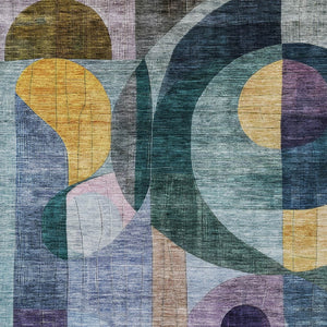 Homeroots 3' Stylish Blue Purple And Copper Abstract Washable Indoor-outdoor Area Rug For All Spaces 5' X 8' Polyester 604427