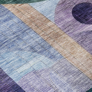 Homeroots 3' Stylish Blue Purple And Copper Abstract Washable Indoor-outdoor Area Rug For All Spaces 8' Round Polyester 604428