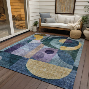 Homeroots 3' Stylish Blue Purple And Copper Abstract Washable Indoor-outdoor Area Rug For All Spaces 8' X 10' Polyester 604429