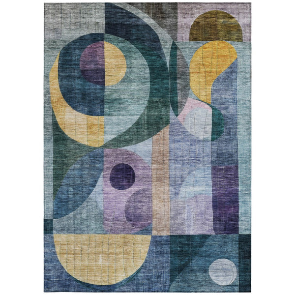Homeroots 3' Stylish Blue Purple And Copper Abstract Washable Indoor-outdoor Area Rug For All Spaces 9' X 12' Polyester 604430