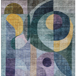 Homeroots 3' Stylish Blue Purple And Copper Abstract Washable Indoor-outdoor Area Rug For All Spaces 10' X 14' Polyester 604431