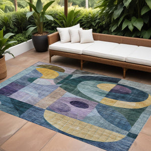Homeroots 3' Stylish Blue Purple And Copper Abstract Washable Indoor-outdoor Area Rug For All Spaces 10' X 14' Polyester 604431