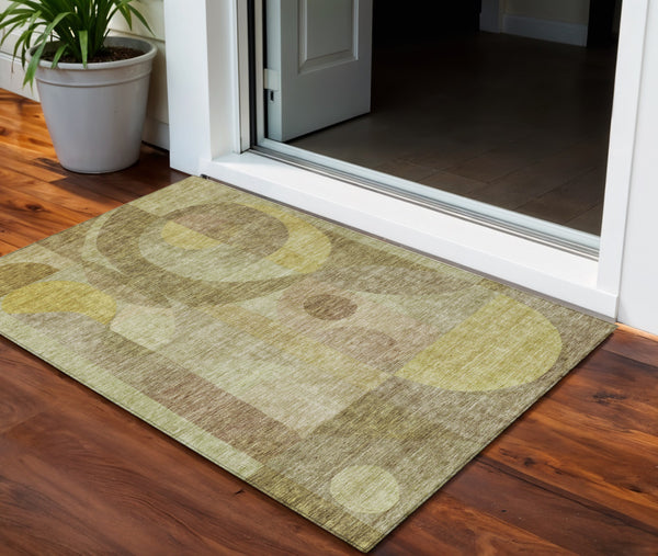 Homeroots 3' Stylish Blue Purple And Copper Abstract Washable Indoor-outdoor Area Rug For All Spaces 3' X 5' Polyester 604432