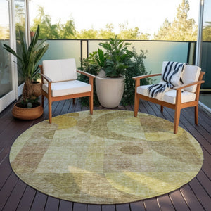 Homeroots 3' Stylish Blue Purple And Copper Abstract Washable Indoor-outdoor Area Rug For All Spaces 8' Round Polyester 604434