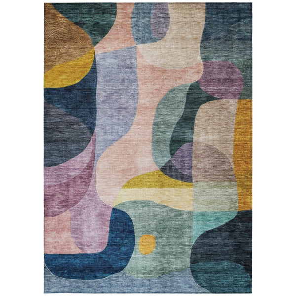 Homeroots 3' Vibrant Green, Purple, And Pink Abstract Washable Area Rug For Indoor And Outdoor Spaces 3' X 5' Polyester 604438