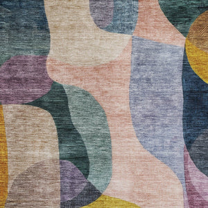 Homeroots 3' Vibrant Green, Purple, And Pink Abstract Washable Area Rug For Indoor And Outdoor Spaces 5' X 8' Polyester 604439