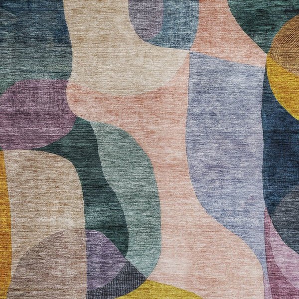 Homeroots 3' Vibrant Green, Purple, And Pink Abstract Washable Area Rug For Indoor And Outdoor Spaces 5' X 8' Polyester 604439