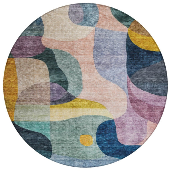 HomeRoots 5' Vibrant Abstract Area Rug for Indoor/Outdoor Use - Durable, Washable, Stylish, and Versatile! 8' Round 604440